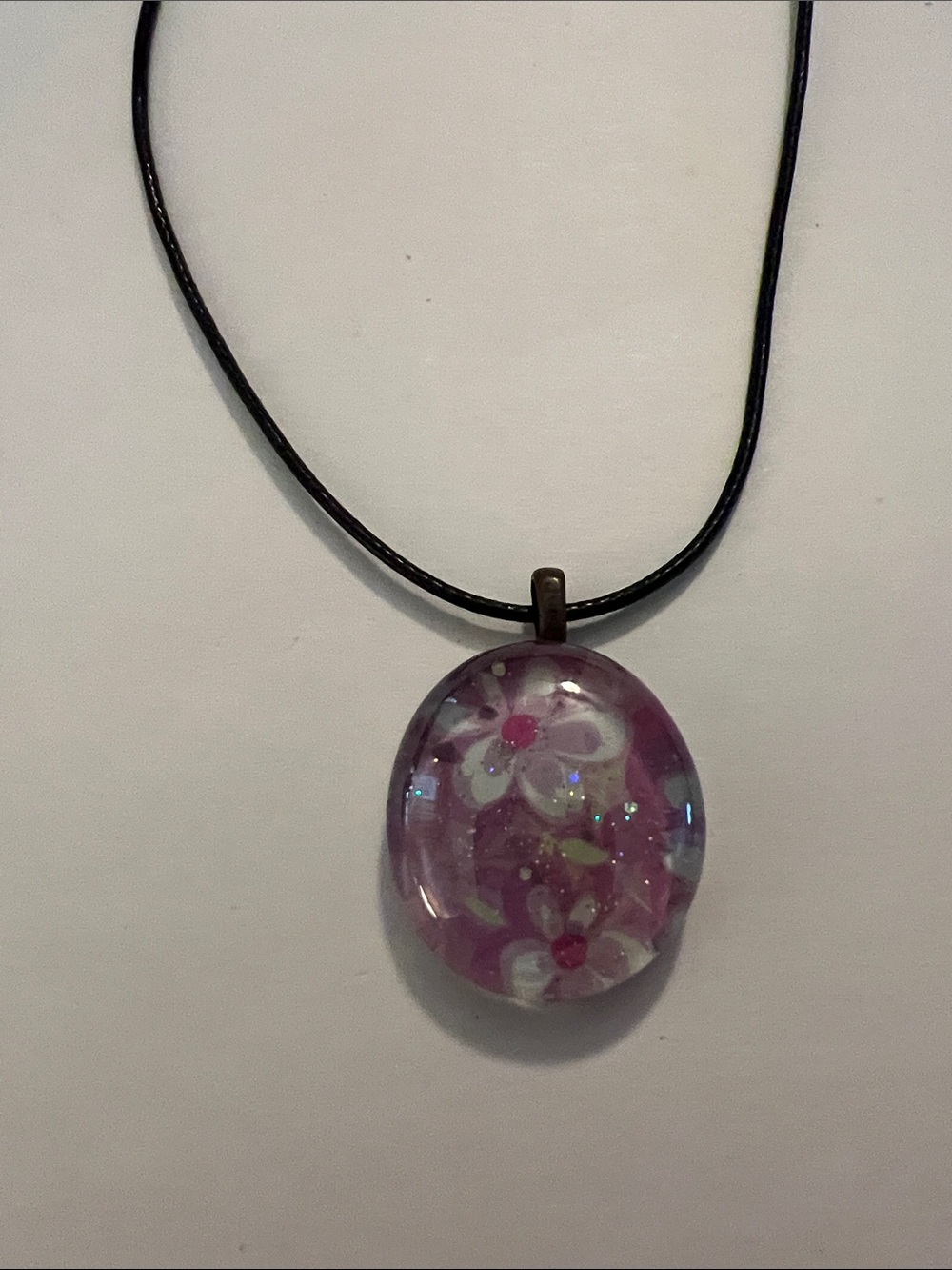 Purple Floral Glass Pendant Necklace - Handmade